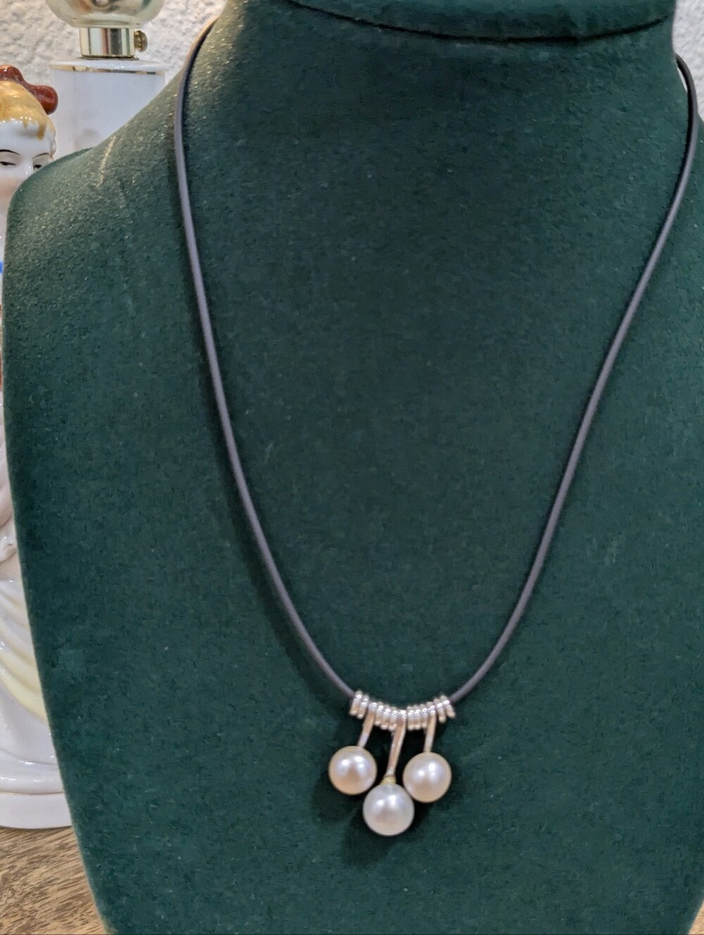 Bohemian  Triple Genuine Pearl Pendant Necklace in White/Champagne Color